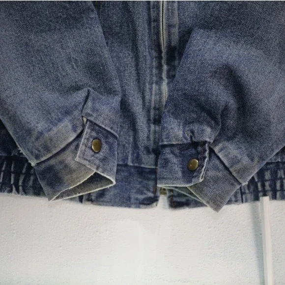 VTG Saugatuck Men XL Sherpa Jacket Dry Goods Denim Trucker 42 Zip Up Bomber Coat